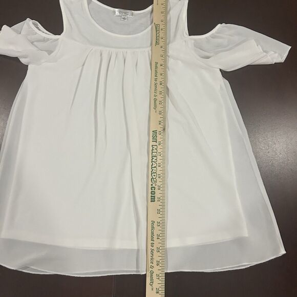 Shannon Ford New York Women's White Chiffon Overlay Cold Shoulder Blouse Size L - Picture 6 of 9